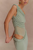 Callen One Shoulder Slinky Maxi Dress Sage