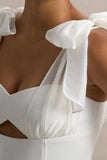 Claudelle White Flared Leg Jumpsuit With Organza Bow Straps