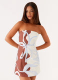 Denby Strapless Mini Dress Bloom Wave Print
