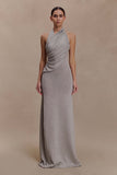 Elma Lurex Knit Halter Maxi Dress Silver