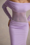 Belamour Lavender Semi Sheer Bardot Gathered Maxi Dress