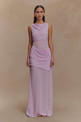 Daria Draped Chiffon Maxi Dress Light Lilac