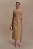 Gala Strapless Tweed Midi Dress Gold