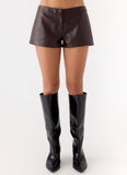 Coastline Faux Leather Micro Mini Shorts Chocolate