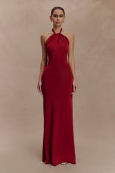 Elyna Slinky Halter Maxi Dress Deep Red