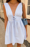 Saffron Blue Stripe Tie Mini Dress