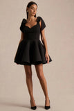 Hestia Black Sweetheart Neck Mini Dress With Bow Sleeves
