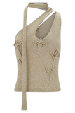 Leone One Shoulder Metallic Knit Top Gold