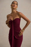 Ali Burgundy Sweetheart Ruched Wrap Maxi Dress