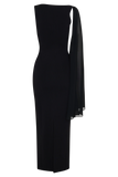 Farid Bandage Midi Dress With Chiffon Black