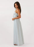 Flora Linen Maxi Dress Blue Choc Stripe