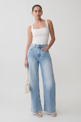 Sebastian Straight Leg Denim Jeans With Fray Hem Washed Light Blue