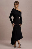 Lou Black One Shoulder Asymmetric Maxi Dress