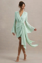 Doreen Mint Long Sleeve Wrap Mini Dress
