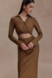 Cecilie Cut Out Shirt Midi Dress Dark Chocolate