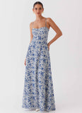 Angelina Linen Maxi Dress Blue Paisley