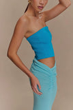 Jasiel Strapless Knit Maxi Dress Cyan Blue