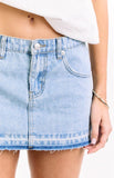 Emmy Light Wash Denim Distressed Mini Skirt