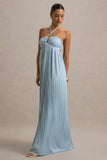 Elayne Powder Blue Halter Neck Maxi Dress With Cut Out Detail