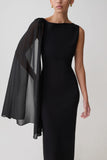 Farid Bandage Midi Dress With Chiffon Black