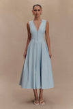 Keely Cotton Sleeveless Midi Dress Sky Blue