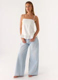 Lucie Mae Linen Top White