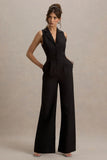 Trixie Black Plunge Neck Tailored Jumpsuit