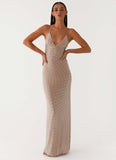 Tula Beaded Mesh Maxi Dress Silver Diamante