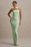 Nobu Light Green Bandeau Maxi Dress With Halter Collar