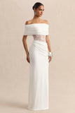 Forsya White Bardot Neck Maxi Dress With Lace Detailing