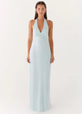 Heavy Hearted Satin Maxi Dress Ice Blue