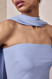 Charly Powder Blue Matte Satin Bandeau Maxi Dress With Scarf Detail