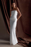 Jasmine Strapless Satin Maxi Dress White