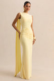 Premiere Lemon Boat Neck Maxi Dress With Cape Sleeves And Open Back