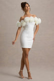 Von White Bardot Mini Dress With Ruffle Trim