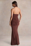 Hyla Brown High Neck Maxi Dress With Sash Detail