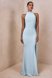 Cordy Powder Blue High Neck Maxi Dress With Cape