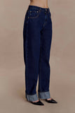 Kirralee Straight Leg Cuffed Jeans Indigo Blue