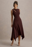 Francesca Brown Knotted Midi Dress With Handkerchief Hem