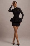 Antheia Black Lace Long Sleeve Peplum Mini Dress