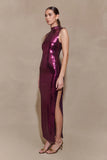 Veronica Sequin Midi Dress Plum