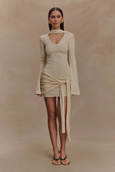 Taron Knit Mini Dress With Scarf Cream