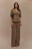 Opal Puff Sleeve Suiting Top Cacao Brown