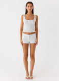 Coastline Cotton Micro Mini Shorts White Polka Dot
