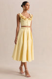 Caprielle Lemon Scoop Neck Crop Top With Corsage Detailing
