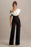 Falling For You Black White Asymmetric Draped Jumpsuit