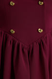 Lisa Burgundy Plunge Neck Tailored Midi Dress With Button Detailing
