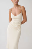 Vina Gathered Jersey Midi Dress Ivory