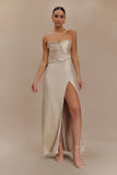 Larissa Satin Maxi Dress With Ruched Petals Blush Gold
