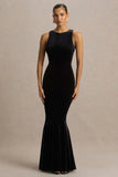 Pippa Black Velvet Crew Neck Mermaid Maxi Dress